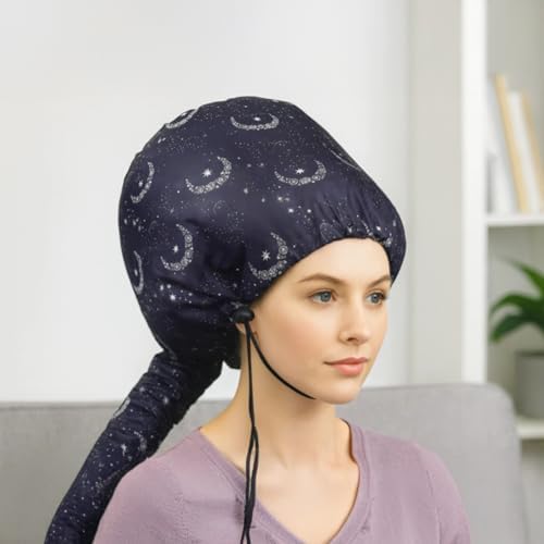 Hair Dryer Cap, Polyester Diffuser with Drawstring Closure, Warm Air Design, Portable Zipper Bag, Stylish Starry Sky Print - Image 4