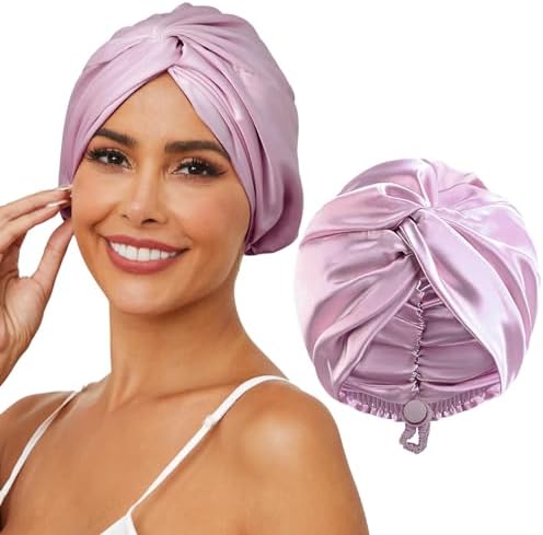 HFRHTGY Adjustable Silk Satin Hair Bonnet for Sleeping, Double Layer Hair Wrap Sleep Cap Turban for Women Men, Curly Straight Braid Unisex (Royal Lavender) by HFRHTGY