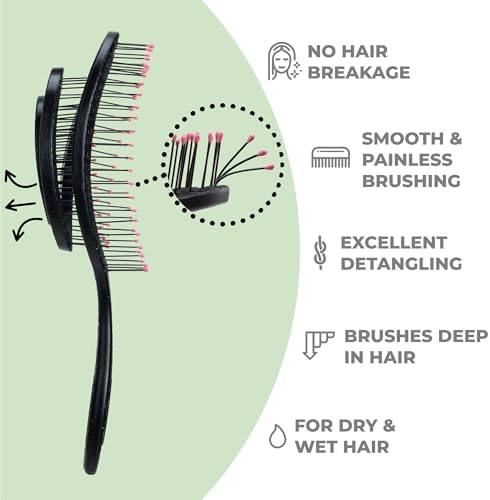 Ninabella Detangler Brush - No Tangle Hair Brush for Women, Fine, Thick and Long Hair - Hairbrush for Wet and Dry Hair, Gentle on the Scalp - Black and Pink - Image 2