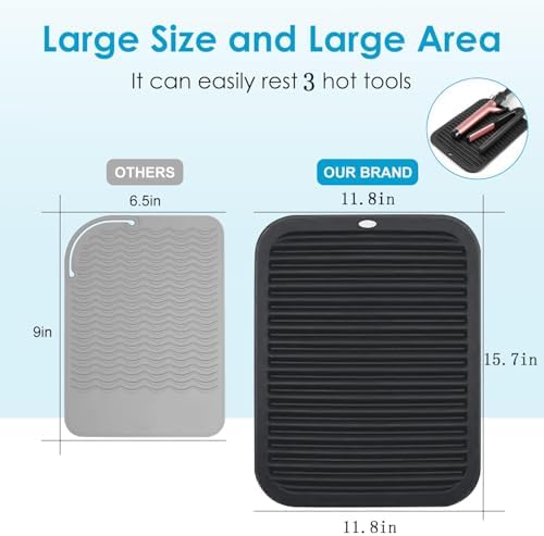 15.7" x 11.8" Oversize Silicone Heat Resistant Mat, Professional Hot Hair Tools Mat for Curling Iron, Flat Iron, Hair Straightener, Portable Hot Pad Cover with Sticky Fastener for Travel - Image 3