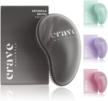 Crave Naturals Mini Detangler Hair Brush Black – Glide Thru Hair Detangler Brush for Women, Kids & Toddlers – Gentle Scalp Care, No-Pain Tangle-Free Hairbrush for All Hair Types, Travel Hair Brush by CraveNaturalsDetanglingBrush