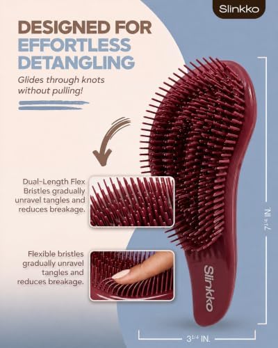 Detangler Brush, Hair Brush for Women, Men & Kids - Detangling Hair Brush for Curly, Thick, Fine & Wavy Hair - Anti-Breakage Wave Brush, Pain-Free Hairbrush, Special Edition Burgundy - Image 2