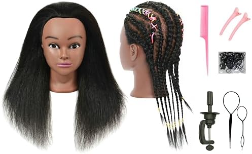 Mannequin Head with Human Hair for Hairdresser Training Braiding Styling Manikin Cosmetology Makeup Manican Doll Display Practice with Stand by RYHAIRMannequinHead