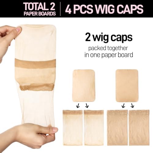 Fandamei 4PCS Wig Cap, 2PCS Nylon Wig Caps for Women Light Brown, 2PCS HD Caps for Wigs Super Thin Invisible Lightweight. Stocking Hair Wig Caps Stretchy Breathable for Lace Wig Halloween Cosplay - Image 2