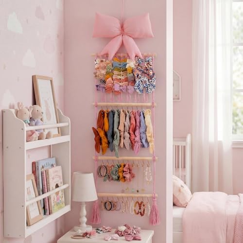 Sliner Pink Bow Headband and Bow Clip Holder Organizer for Girls,Trendy - Image 2