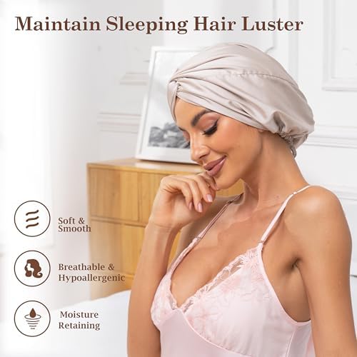 Champagne Adjustable Silk Bonnet Satin Curly Hair Wrap for Sleeping Women - Image 3