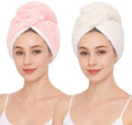 2 Pack Microfiber Hair Towel Wraps, Quick Dry Turbans, White & Pink by Unknown