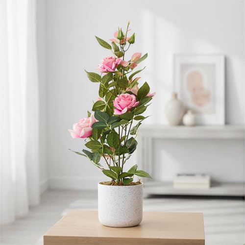 Garvee 2 Pack Rose Trees in Vase, 21.3" Stunning Fake Plants with 13 Silk-Like Rose Blooms, Artificial Flowers Arrangement for Indoor & Outdoor Decor, Living Room, Centerpiece, Porch, Pink - Image 6
