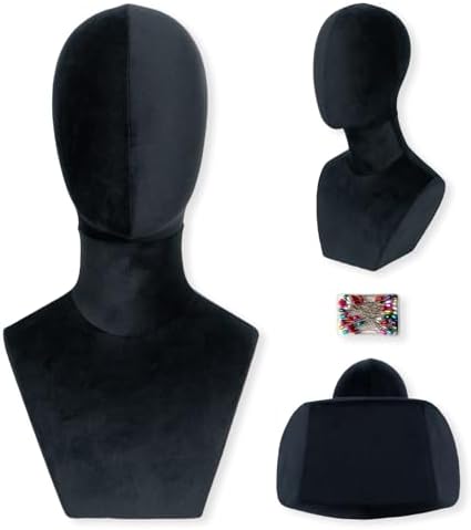 Mannequin Head with Shoulders – Display Model for Wigs, Hats, Jewelry, Sunglasses – Soft Velvet Stand Bust for Store & Home Display (Elegant Black) by Unknown