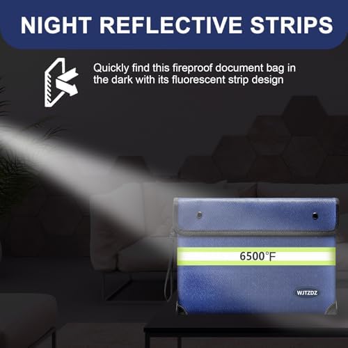 6500°F Fireproof Document Bag,Upgraded Fireproof/Waterproof Money Bag with Zipper/Reflective Strip,Storage Pouch for A4 Letter Size Document,Cash,Cell Phone,Passport - Image 6