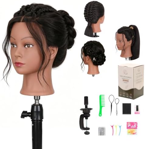 16" Cosmetology Human Hair Mannequin Head with Clamp Stand by Unknown