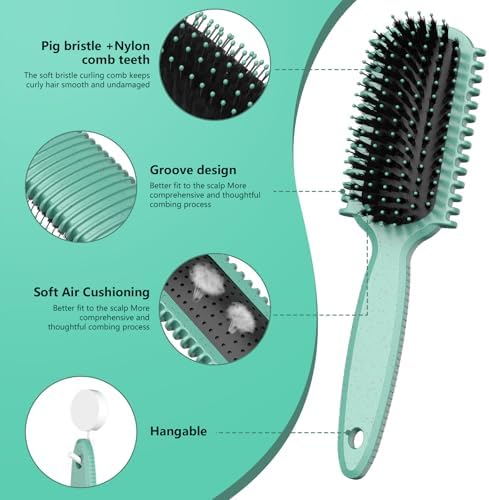 Curl Defining Brush, Curly Hair Brush, Slick Back Hair Brush, For Combing and Shaping Curls in All Hairstyles to Reduce Pulling (Green) - Image 3