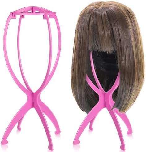 obeoby Pink Wig Stand, Portable Wig Holder For Travel, 13.8 Inch 2 Pack by obeobyhairaccessories