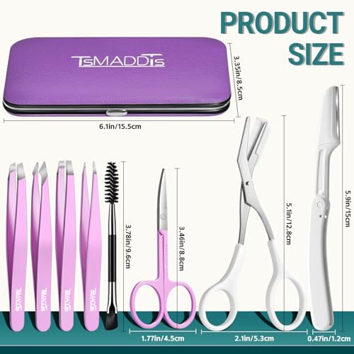 TsMADDTs Eyebrow Tweezers, 8 in 1 Tweezers Set for Women Facial Hair, Eyebrow Trimmer Scissors, Professional Shaping Grooming Kit - Image 2
