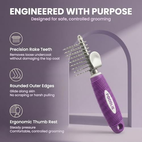 Poodle Dematting Fur Rake Comb Brush for Dogs and Cats - Long 2.5" Steel Safety Blades Metal Comb for Detangling Matted or Knotted Undercoat Hair - Image 3