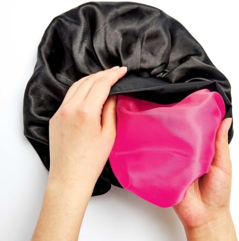 KISS Colors & Care Silky Satin Wide Edge Double Wear Cap XL, Black, Double Sided Reversible Design, Premium Charmeuse Fabric, Protects styles & Retains Moisture, Slip-Free, Comfortable & Durable Overnight Hair Bonnet, All Hair Types & Styles - Image 3