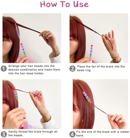 Ningrou 1008 Pcs Hair Beads Kit for Girls Hair Braids, 500Pcs 9x6mm Glitter Pony Beads, 500Pcs Mini Elastic Rubber Bands, 5Pcs Quick Beaders, 1Pcs Rattail Comb and 2Pcs Duckbill Clips - Image 4