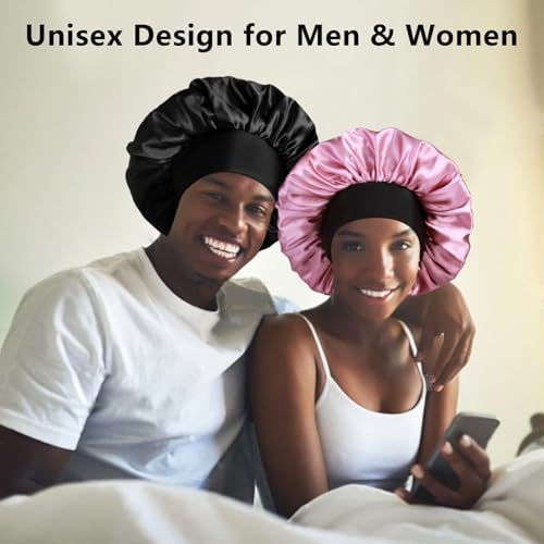 2pcs Bonnets for Men, Double Layer Hair Bonnet Satin Bonnet for Women Curly Hair Braids - Image 5