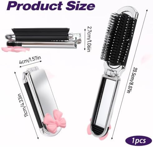 Folding Hair Brush with Mirror, Portable Compact Comb for Women - Image 4
