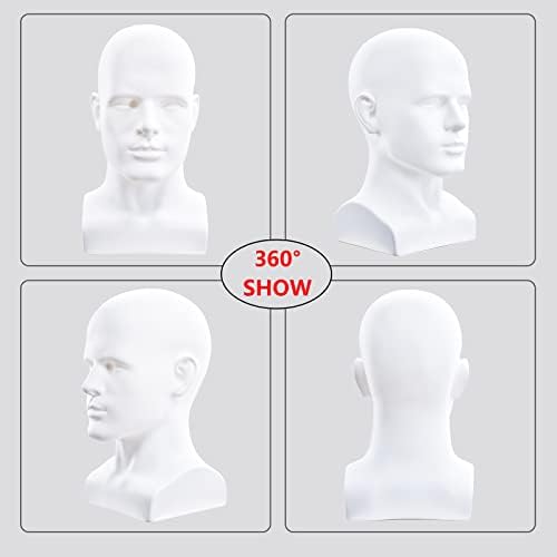 FanLin Male Mannequin Head Professional Manikin Head for Display Wigs Hats Headphone Mask Sunglasses Jewelry and Scravat Display Stand (Matte white) - Image 3