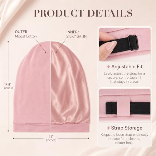 Selalu Large Satin Lined Hair Bonnet, Adjustable Long Bonnets for Women Men - Image 2