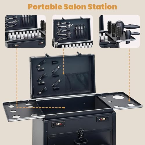 Travel Salon Cart with 4 Drawers, Hair Stylist Cart on Wheels Portable Salon Station with Aluminum Alloy Frame and Worktop Tray, Rolling Makeup Train Case Cosmetology Case - Image 3