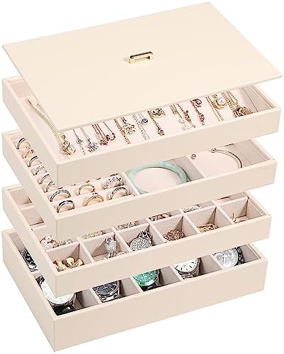 Voova Stackable Jewelry Organizer Tray with Lid (Set of 4, Apricot) by Voova