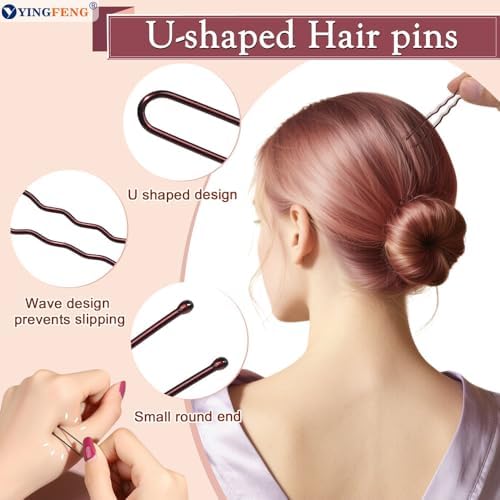 YINGFENG 134 Pcs Brown Hair Bun Maker Kit Medium - 4 Bun Hair Pieces for Women, 20 Hair Net for Buns, 100 Bobby Pins for Women, 10 Hair Bands, for Ballet Styling, Hair Accessories for Girls - Image 4