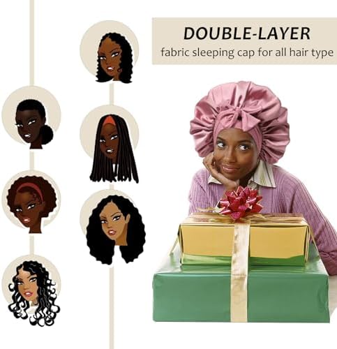AWAYTR 2-Layer Satin Hair Bonnet, Tie Band Sleep Cap for Women - Image 4