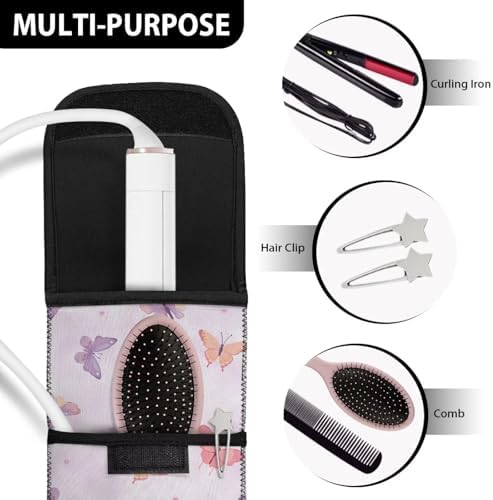 Hair Straighteners Case with Fastener - Water-Resistant Neoprene Curling Iron Holder Flat Iron Curling Wand Travel Cover Case Bag PouchShield Curling Iron Cover Colorful Butterfly - Image 6