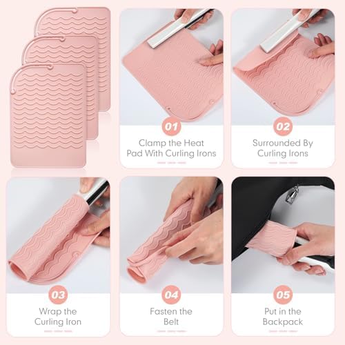Flat Iron Heat Resistant Silicone Mat for Curling Iron, Hair Straightener Heat Pad, Curling Iron Sleeve, Travel Case Heat Resistant and Other Hair Styling Tools, for Counter, 9 x 6.5 in, Pink - Image 4