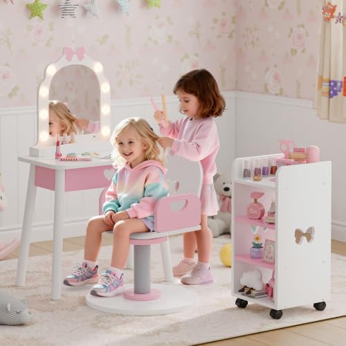 Toddler Vanity for 3 Year Old with 7 pcs Pretend Makeup Accessories, White by Callales