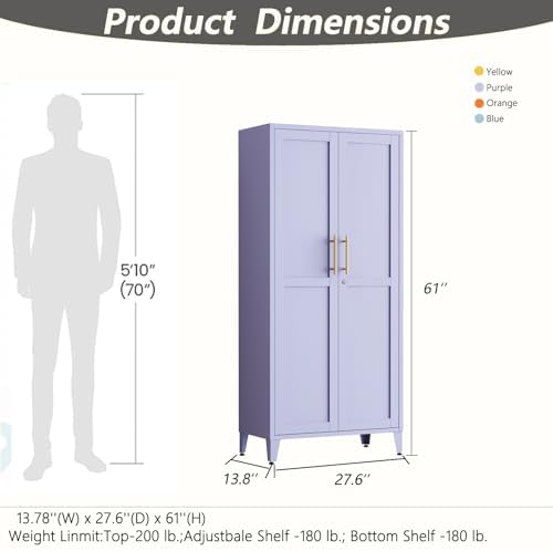 Metal Storage Cabinet with Lock,Purple Steel Tool Cabinet with 3 Adjustable Shelves,61 Tall Freestanding Heavy Duty Garage Locker for Laundry Living Room Bedroom - Image 2