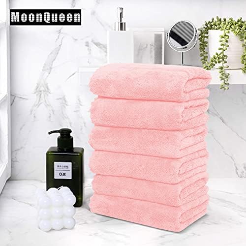 MOONQUEEN 6 Pack Premium Hand Towels - Quick Drying - Microfiber Coral Velvet Highly Absorbent Towels - Multipurpose Use as Hotel, Bathroom, Shower, Spa, Hand Towel 16 x 28 inches (Pink) - Image 5