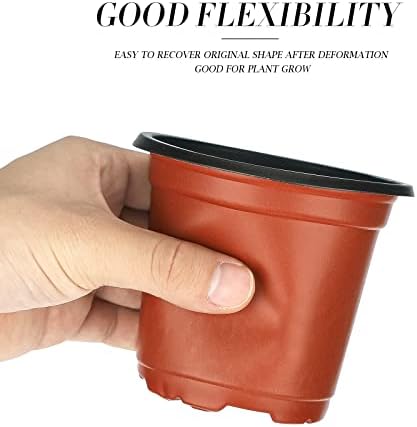 KINGLAKE 100 Pcs 4" Plastic Plants Nursery Pot/Pots Seedlings Flower Plant Container Seed Starting Pots,4 Inch,Red - Image 3