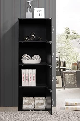 HODEDAH IMPORT 4-Shelf Bookcase Cabinet, Black - Image 6
