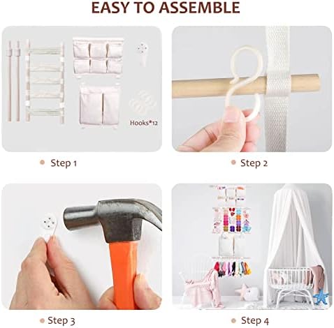 cherrboll Hair Bows Holder Headband Organizer for Girls, Hair Clips Hanger Storage with Hooks, Wall Hanging Decor for Nursery Room - Image 5