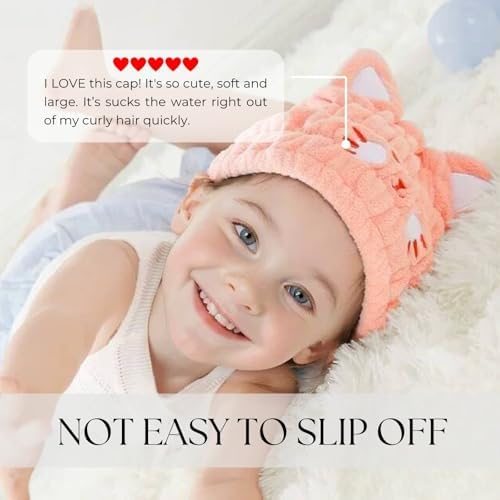 Microfiber Hair Towel Wrap for Kids, Pink Cat Toddler Quick Drying Cap - Image 2