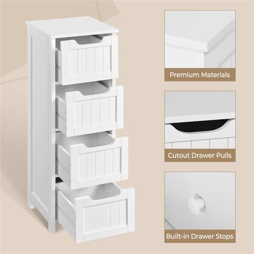 Yaheetech Bathroom Storage Cabinet, 12" W Slim 4-Drawer Design, White - Image 6