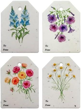 48Pcs Plantable Seed Paper Tags with Wildflower Seeds 4 Floral Designs 12 Each Thank You Tags for Birthdays, Weddings, Baby Shower, Bridal Shower, Teacher, Wrapping Tags, Party Favors by SeedBloom