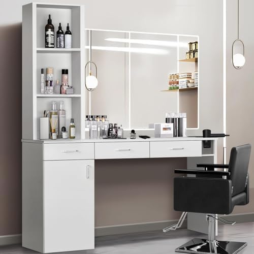 4ever2buy Salon Stations for Hair Stylist, White Barber Hair Salon Station by 4ever2buy