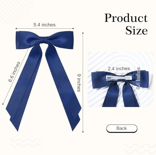 6PCS Navy Blue Hair Bows, Large Ribbon Bow Hair Clips for Girls Women Cute Ponytail Holder Accessories for Toddlers Kids Teens - Image 4