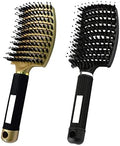 2PCS Curved Vented Hair Brush Boar Bristle Hair Brushes Paddle Detangling Brush Professional Styling Hairbrushes Detangler for Women/Men/Kids Wet Dry Thick Curly Straight Hair (Gold+Black) by MOODKEYbrand