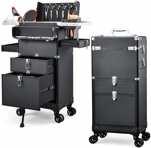 Yueieoun Salon Cart with 4 Drawers, Hair Stylist Cart with Wheels Portable Salon Station with Worktop Tray, Rolling Makeup Train Case Cosmetology Case for Barbering or Hairstyling Service by Yueieoun