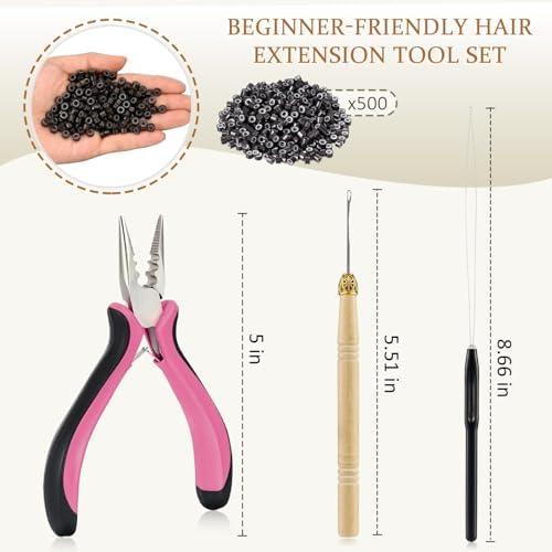 JIAMEISI Hair Extension Tool Kit, 500 Micro Rings Brown - Image 2