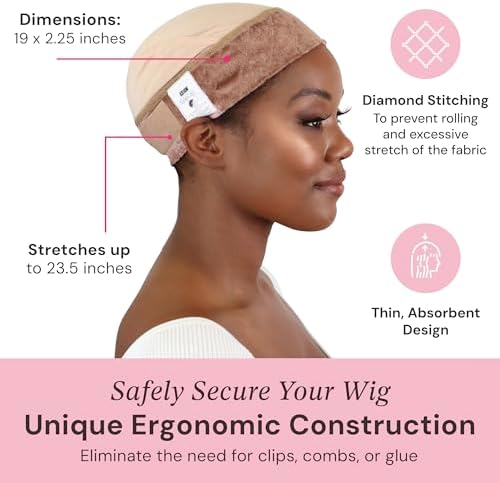 MILANO COLLECTION Wig Grip Caps for Women, Adjustable No Slip Wig Cap with Grip Band, Built-In Secure Elastic HeadBand for Lace Front Styles, Chocolate Brown & Nude, 2 Pack - Image 4