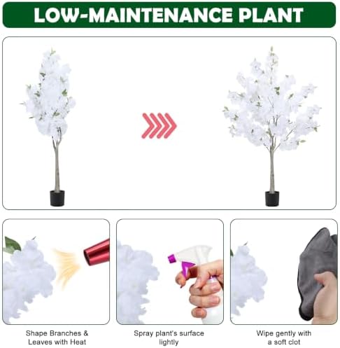2 Pack White Artificial Cherry Blossom Tree, 4FT Faux Sakura Flowers Decor - Image 5