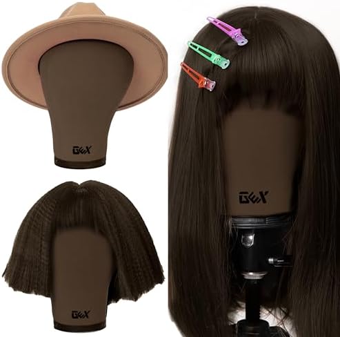 GEXWORLDWIDE GEX 20"-24" Canvas Cork Wig Block Mannequin Head for Wig Making Drying Styling Display with Table C Clamp Stand Holder Dark Brown 24" - Image 3