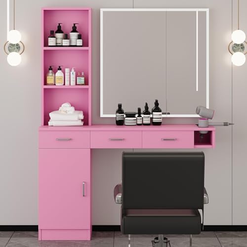 4ever2buy Pink Salon Stations for Hair Stylist, Wall Mount Barber Station - Image 7