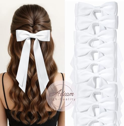 12PCS White Hair Bows, Large Ribbon Bow Hair Clips for Girls Women Cute Ponytail Holder Accessories for Toddlers Kids Teens - Image 6
